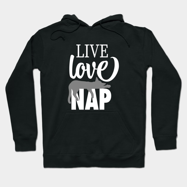 Live Love Nap Sleepy Grey Cat - Lazy Day Kitty Lover Hoodie by cottoncanvas